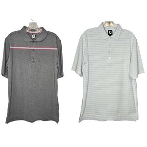 2 Bundle Lot Footjoy Golf Polos Mens Medium Gray W/ Red White Blue - White Blue